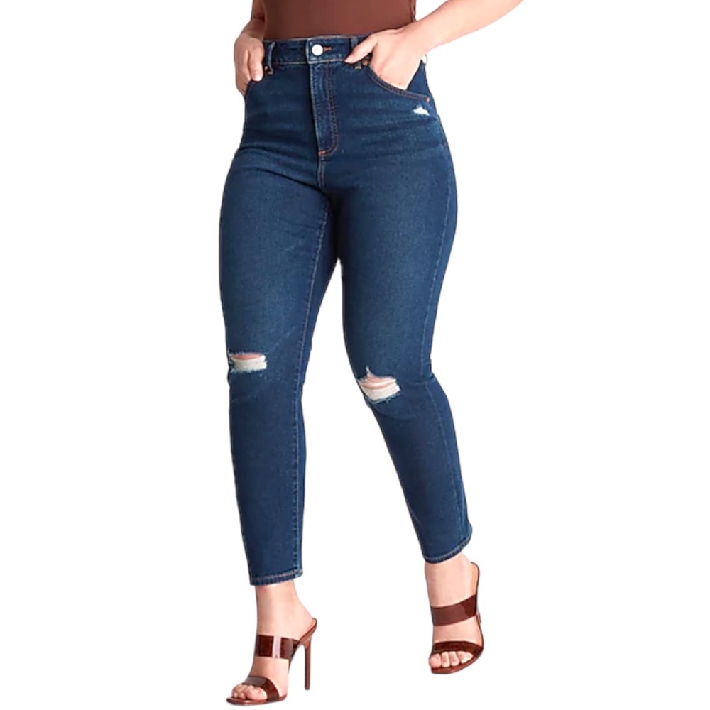 Express Women’s Curvy Slim Super High Rise Dark Denim Jeans (Short)